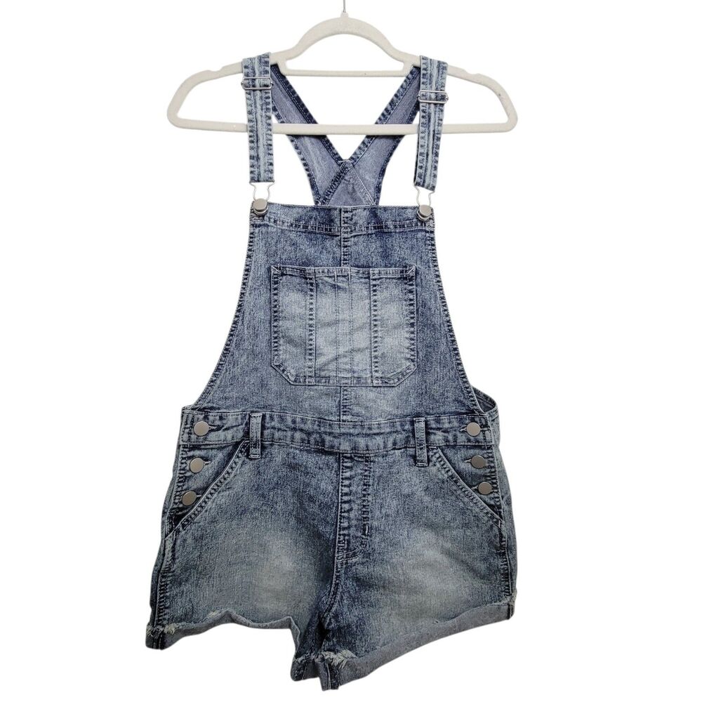 No Boundaries Acid Wash Relaxed Fit Overall Cuffed Shorts Size M 7-9